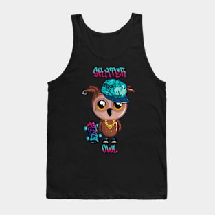 Skater Owl with Skateboard and Cap Tank Top